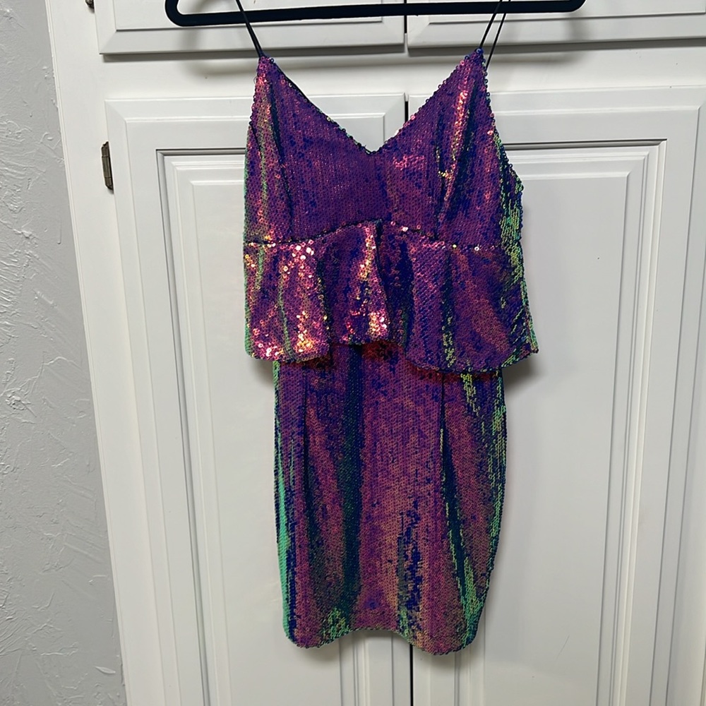 NWT DO+BE DOBE iridescent pink purple sequin dress size small AS